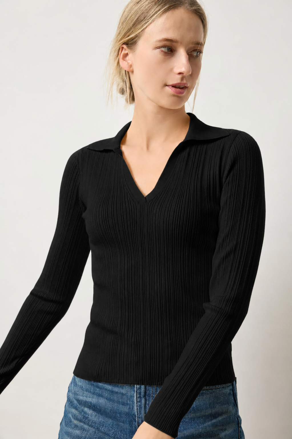 Long Sleeve Rib Henley Sweater