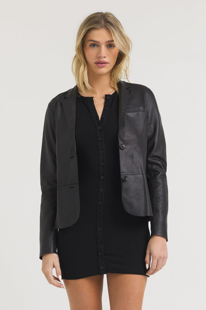 Allison Burnished Leather Jacket - Black