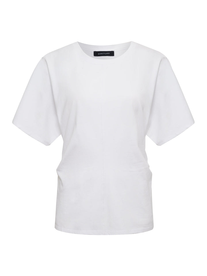 Shirred Waist Dolman Tee - White