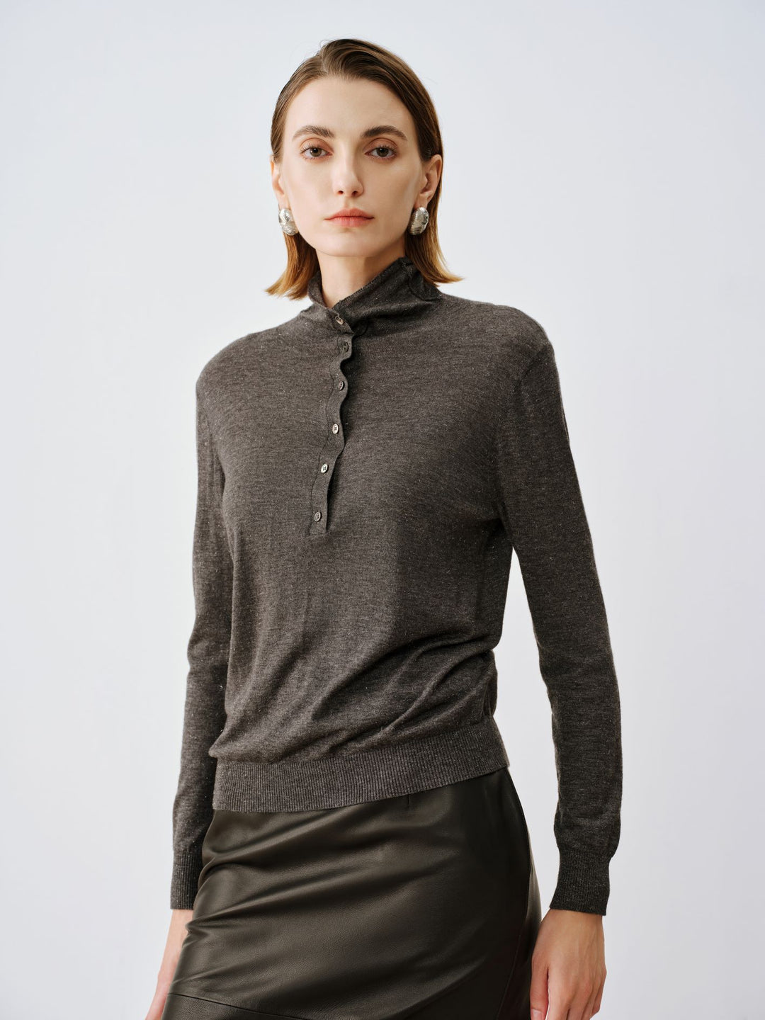 Wool-Cashmere Metallic Henley Sweater