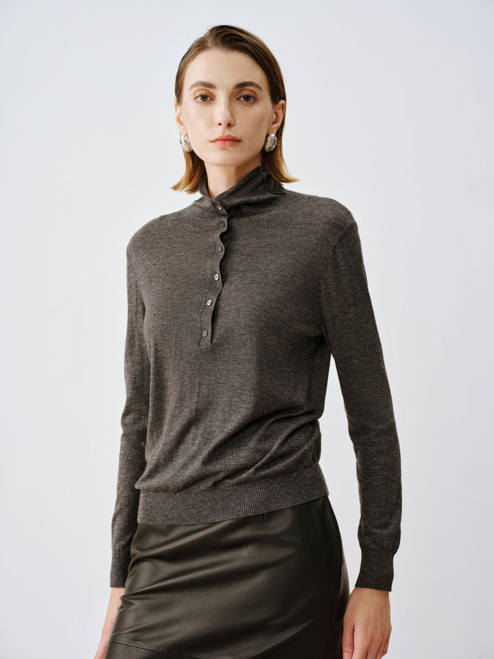 Wool-Cashmere Metallic Henley Sweater