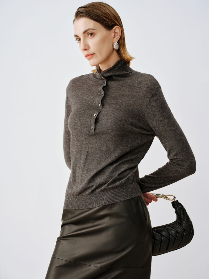 Wool-Cashmere Metallic Henley Sweater