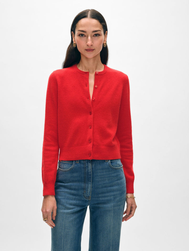 Cashmere Crewneck Cardigan - Dessert Red