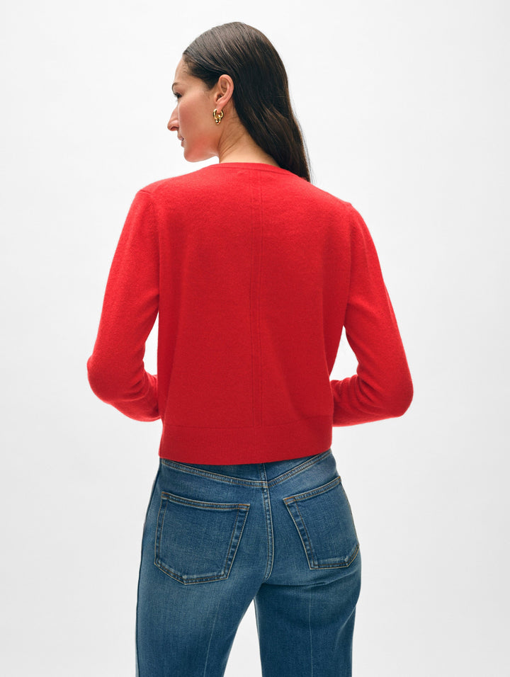 Cashmere Crewneck Cardigan - Dessert Red