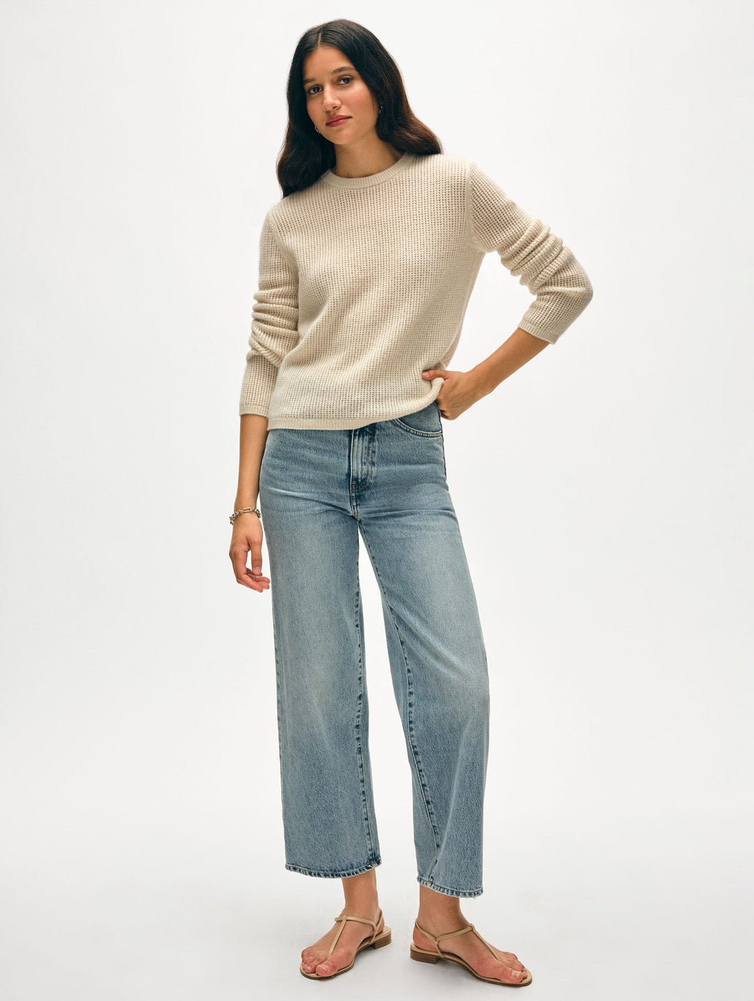 Cashmere Waffle Mesh Crew - Natural Heather