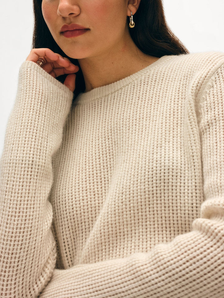 Cashmere Waffle Mesh Crew - Natural Heather