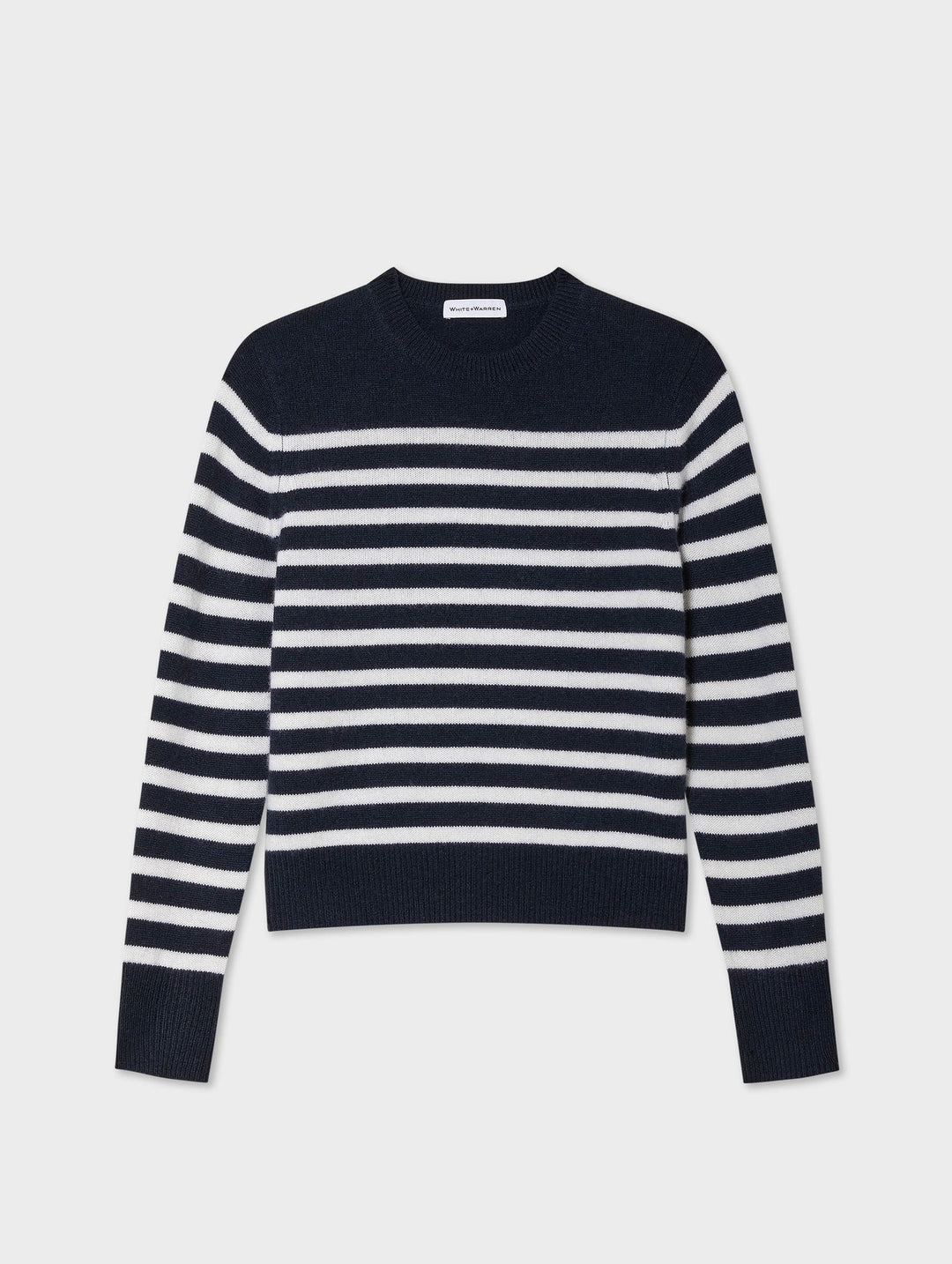 Cashmere Striped Crew Neck - Deep Navy / Soft White