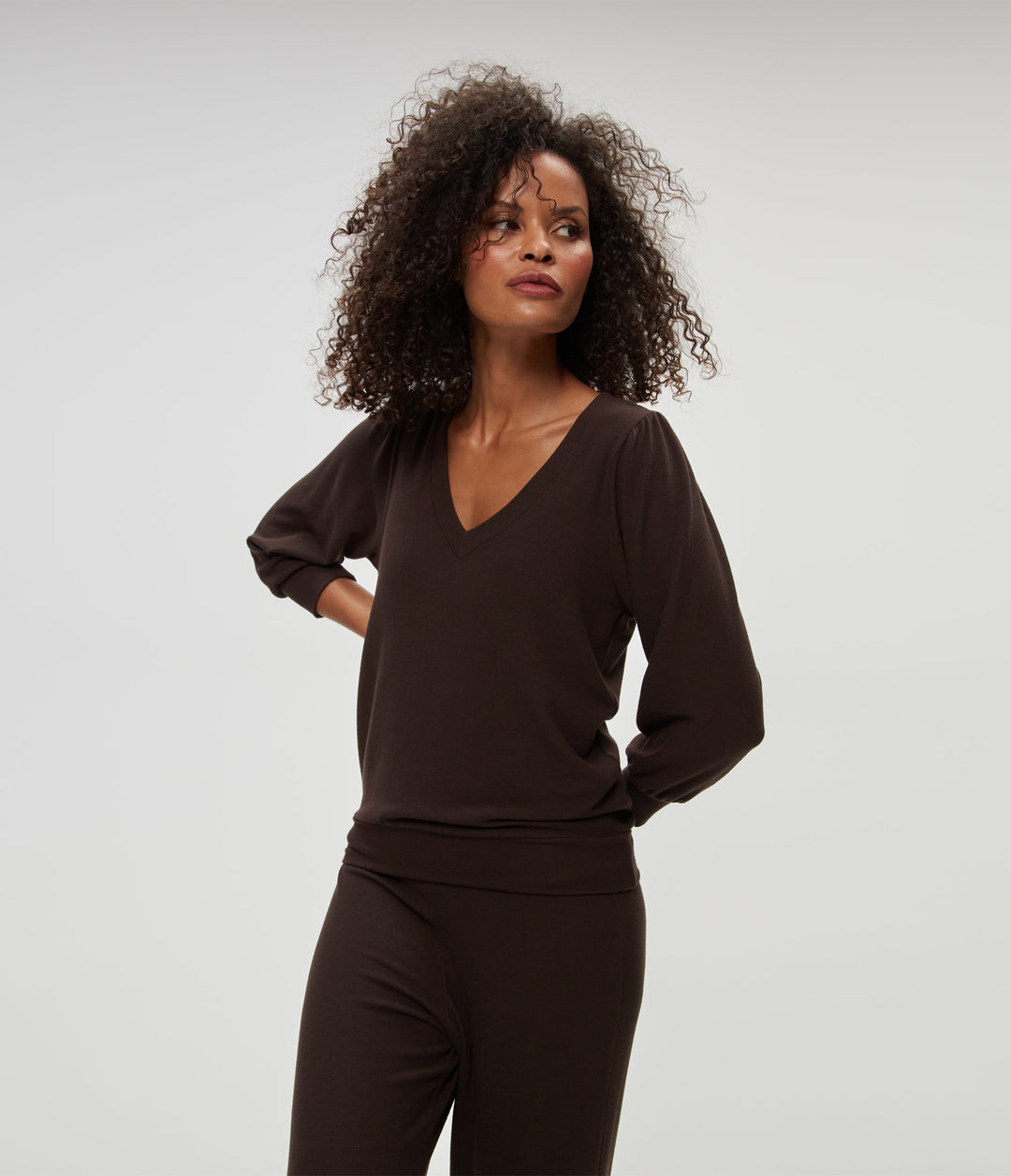 Gabriella V Neck 3/4  Sleeves Sweatshirt in Ivy
