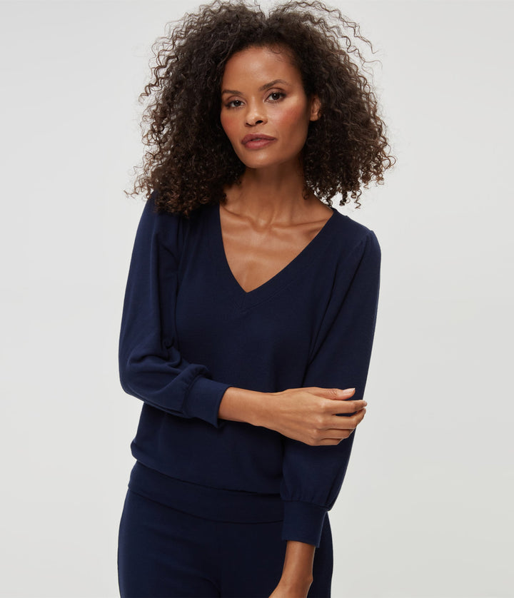 Gabriella V Neck 3/4  Sleeves Sweatshirt in Ivy