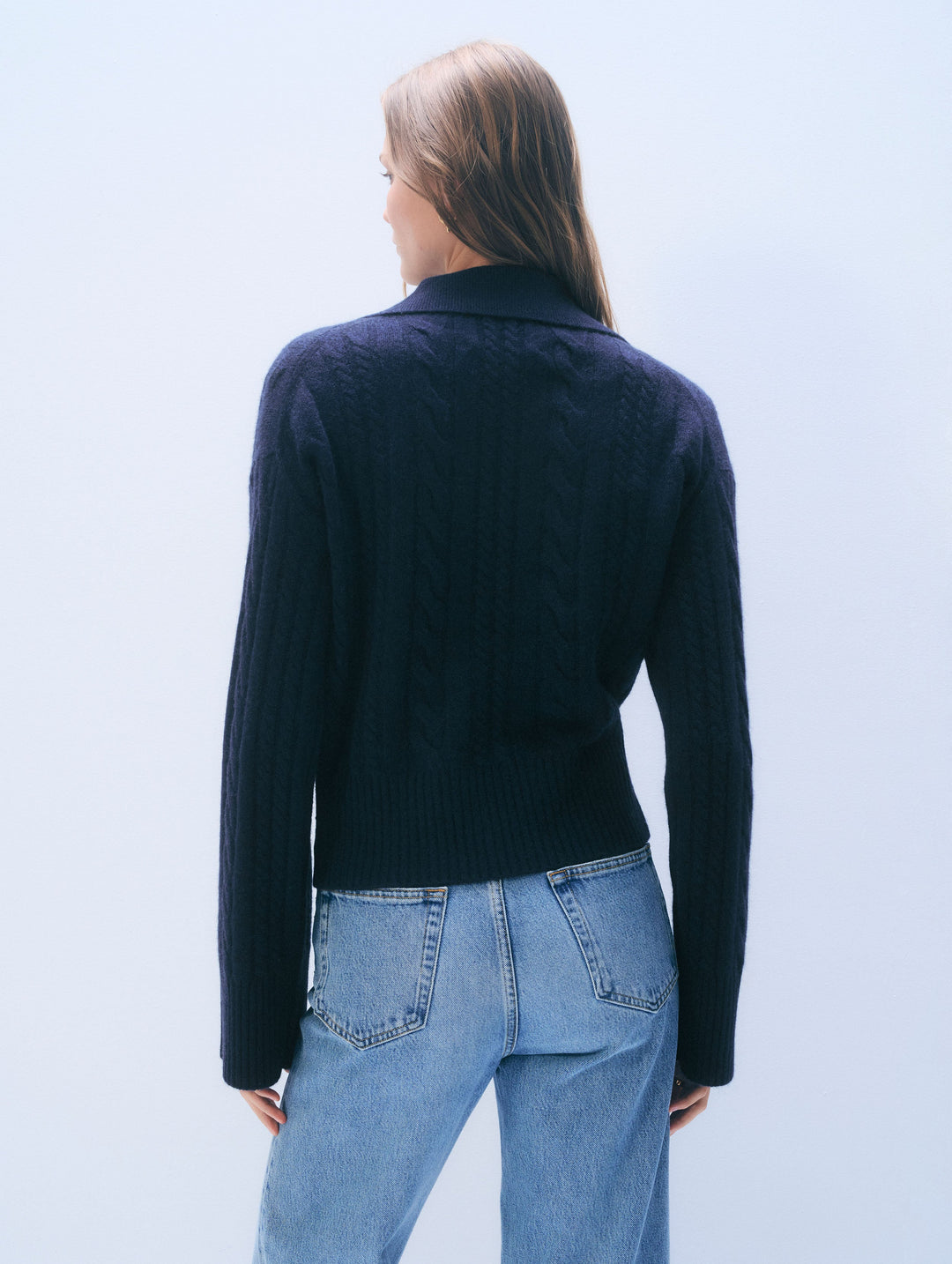 Cashmere Cable Longsleeve Polo - Deep Navy