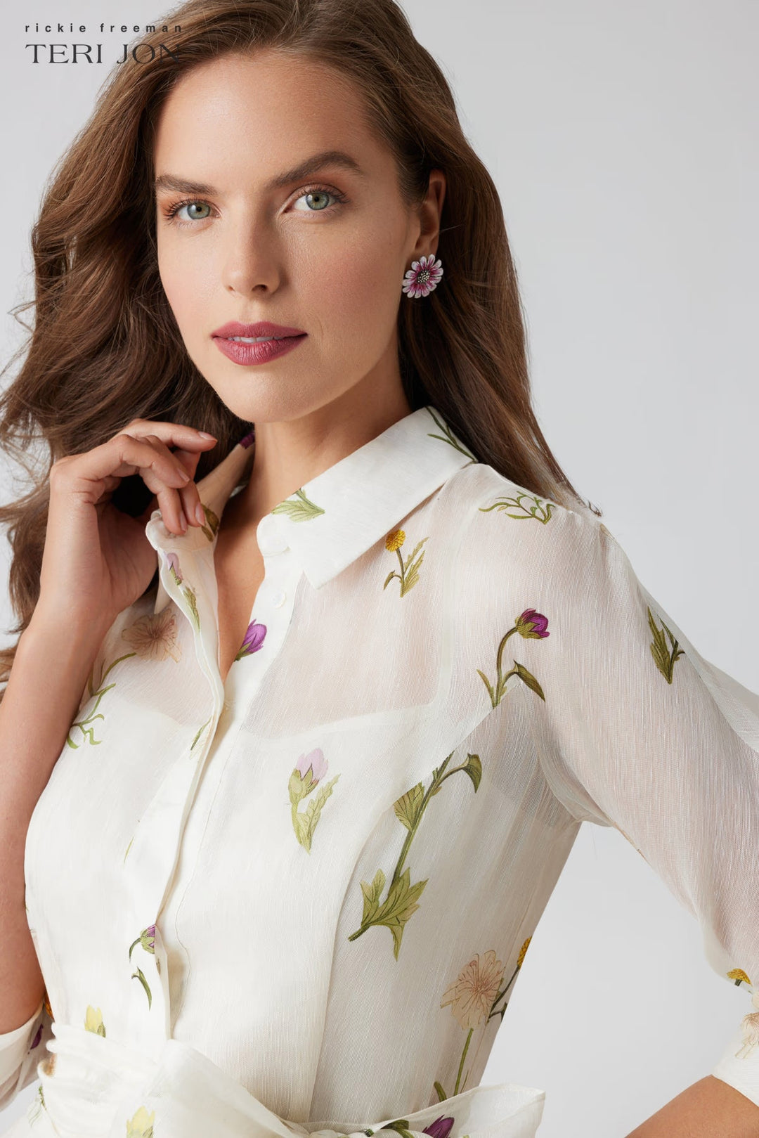 Silk-Linen Floral Border Print Shirtwaist Dress - Ivory Multi