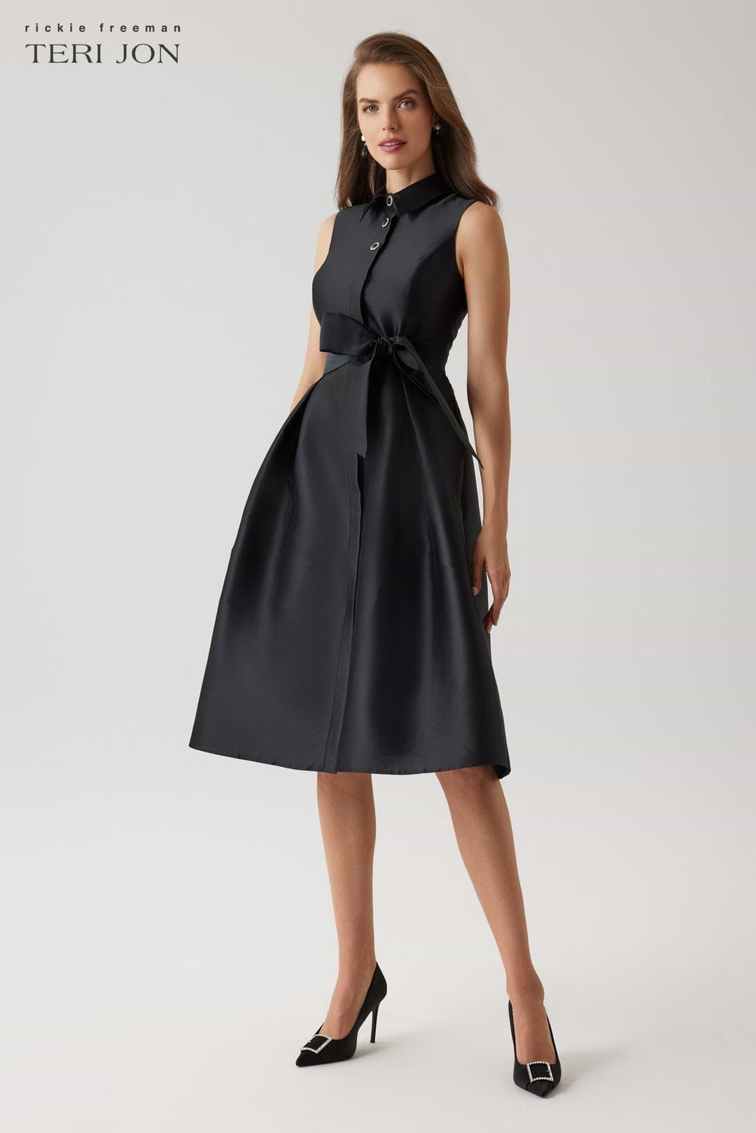 Mikado Sleeveless Shirt Dress - Black