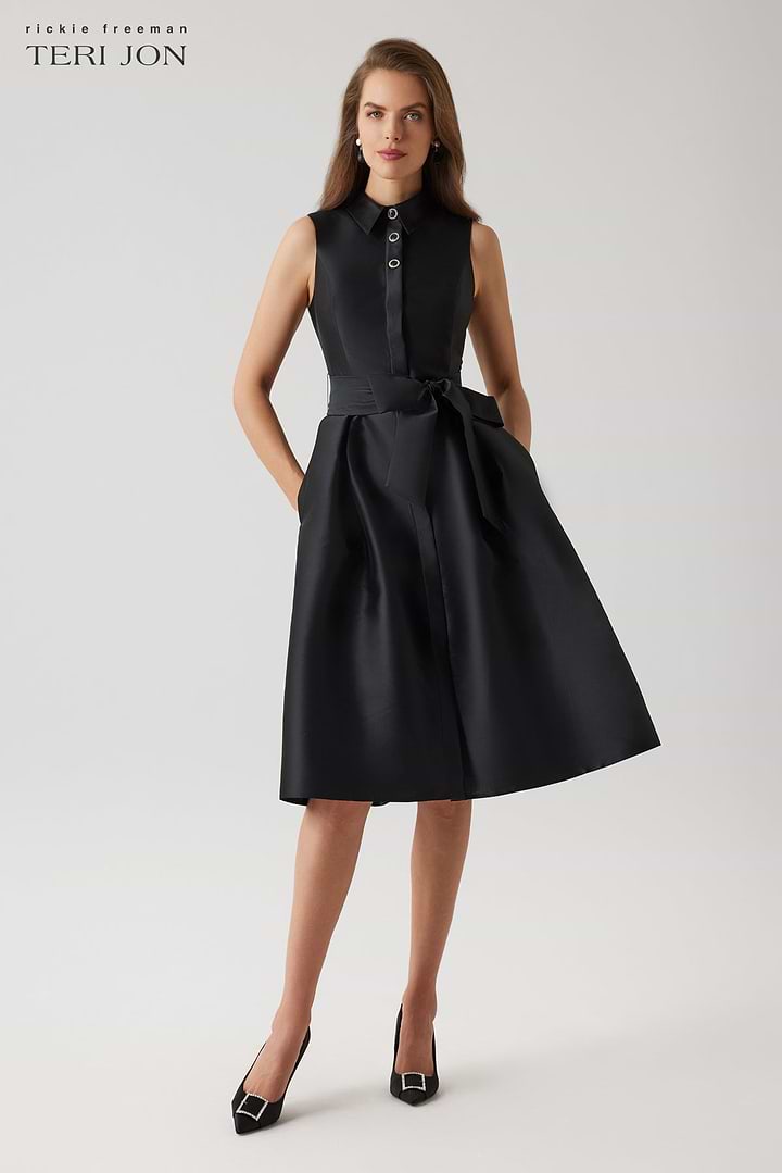 Mikado Sleeveless Shirt Dress - Black