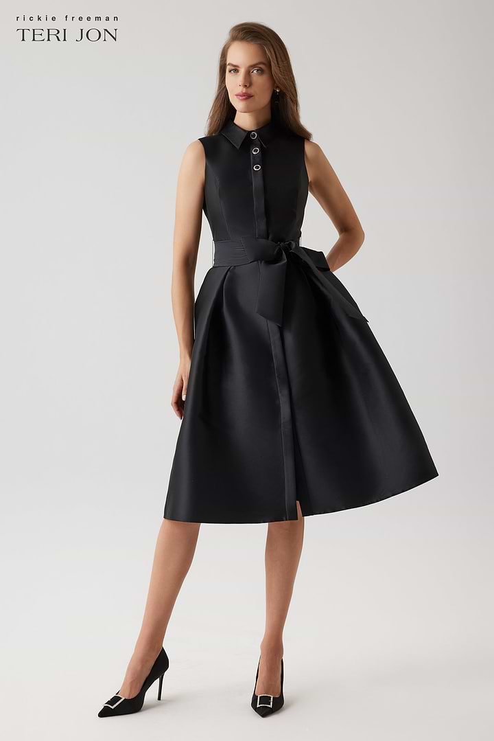 Mikado Sleeveless Shirt Dress - Black