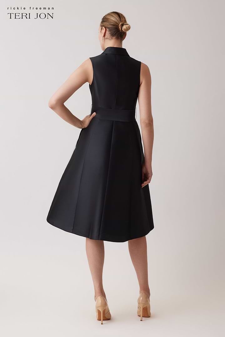 Mikado Sleeveless Shirt Dress - Black