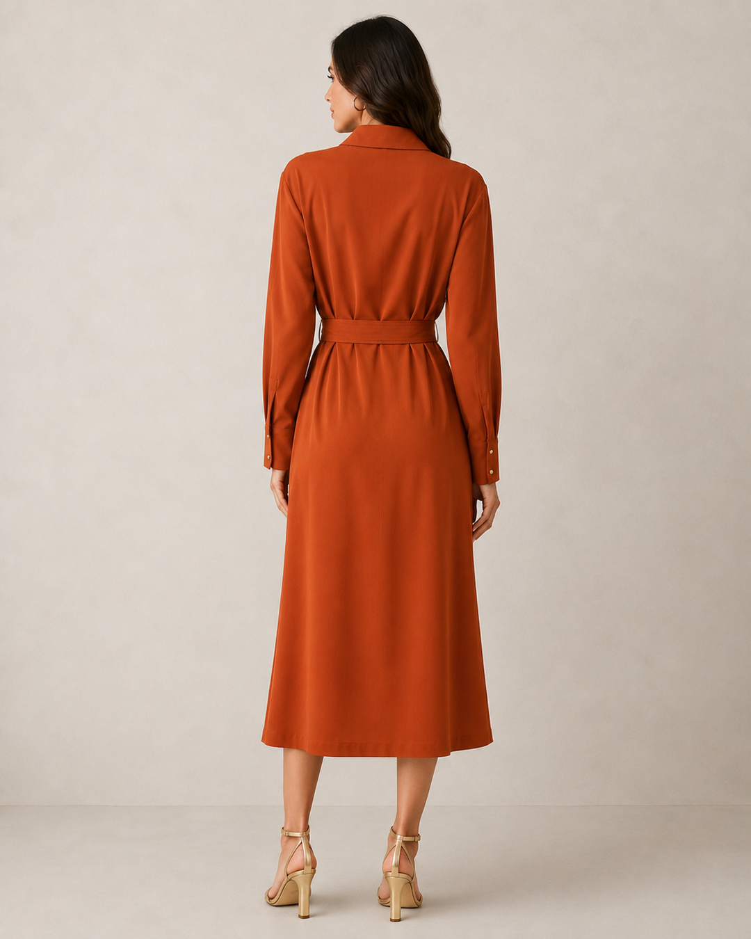 Woollen Cloth Shirt Dress - Terra