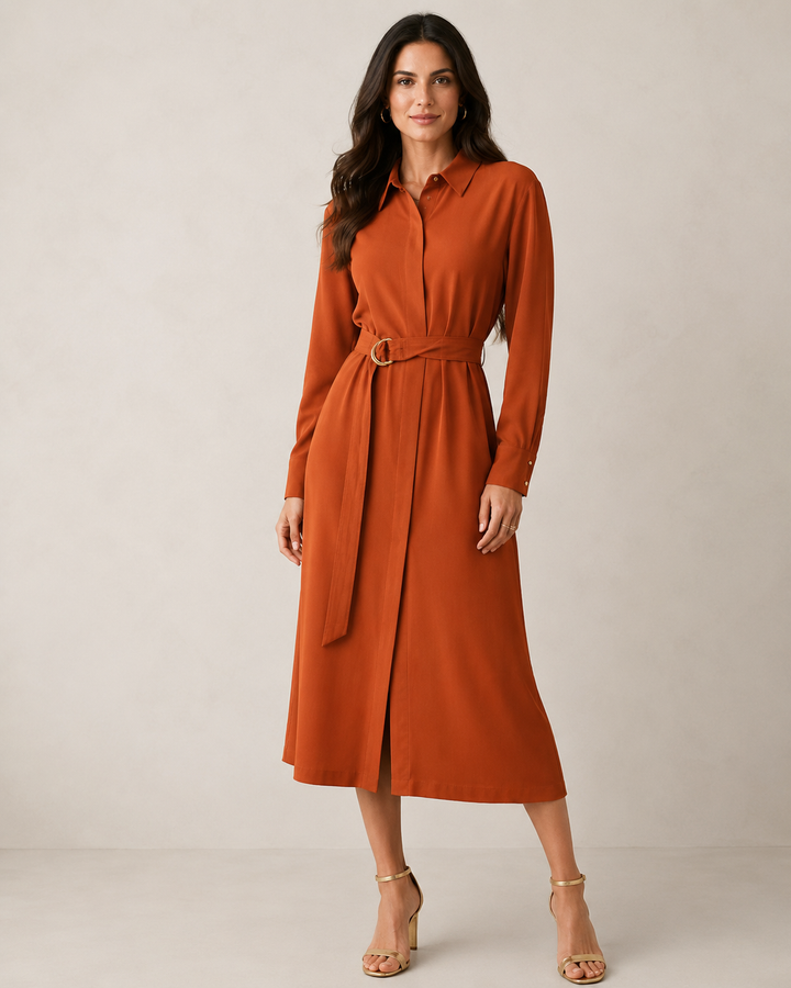Woollen Cloth Shirt Dress - Terra