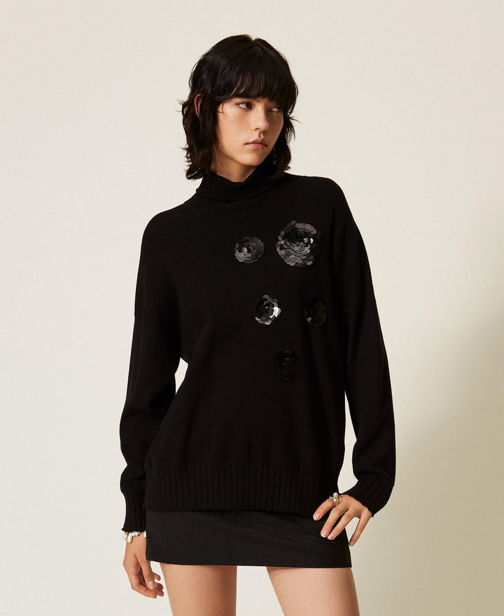 Turtleneck Jumper with Sequin Embroidery