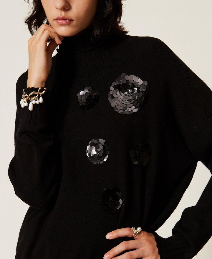 Turtleneck Jumper with Sequin Embroidery