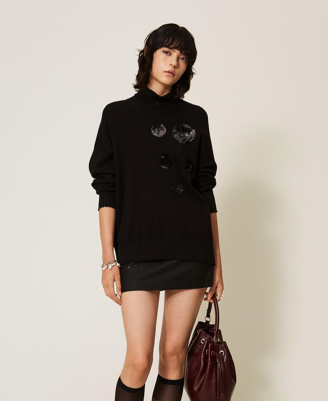 Turtleneck Jumper with Sequin Embroidery
