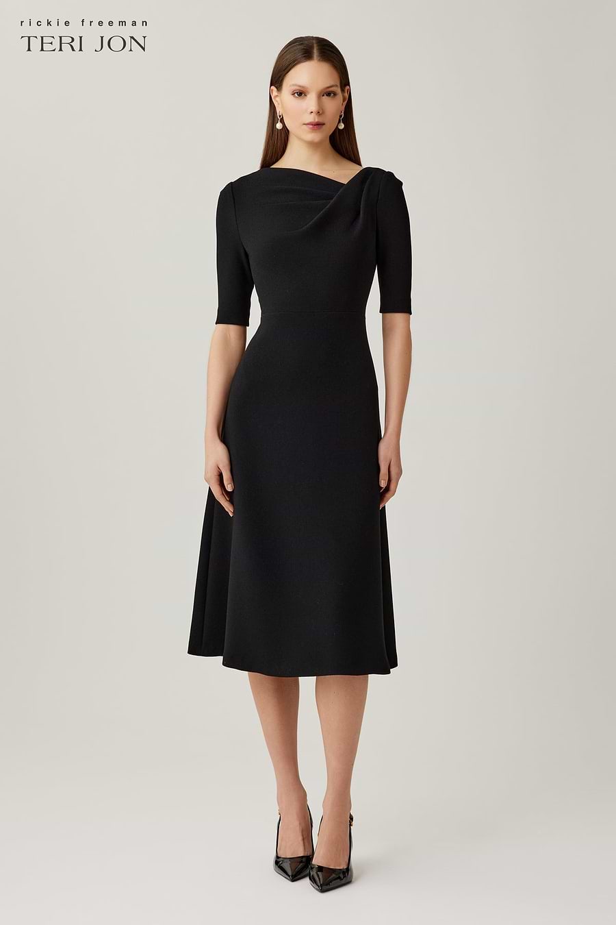 Crepe Asymmetrical Draped A Line Dress