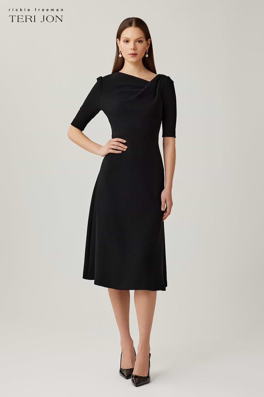 Crepe Asymmetrical Draped A Line Dress