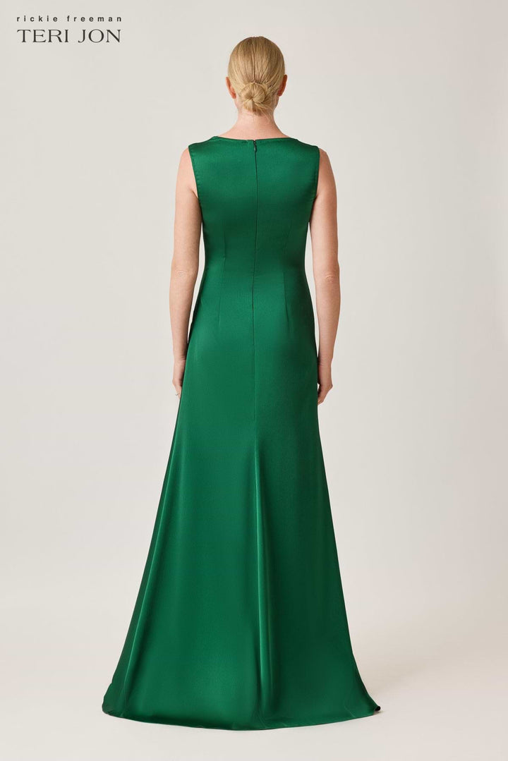 Hammer Satin Shirred Side Ruched Gown