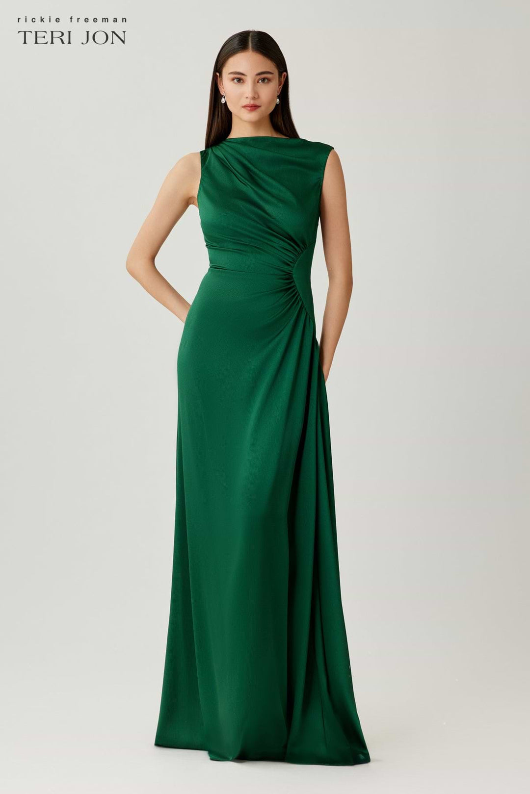 Hammer Satin Shirred Side Ruched Gown
