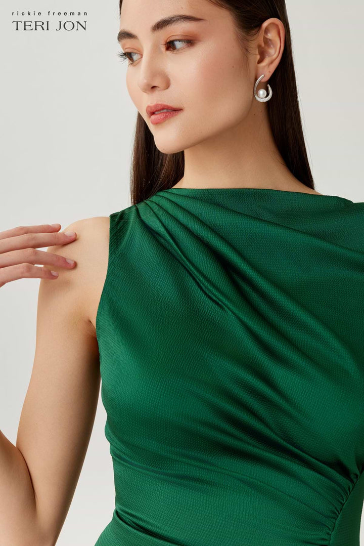 Hammer Satin Shirred Side Ruched Gown