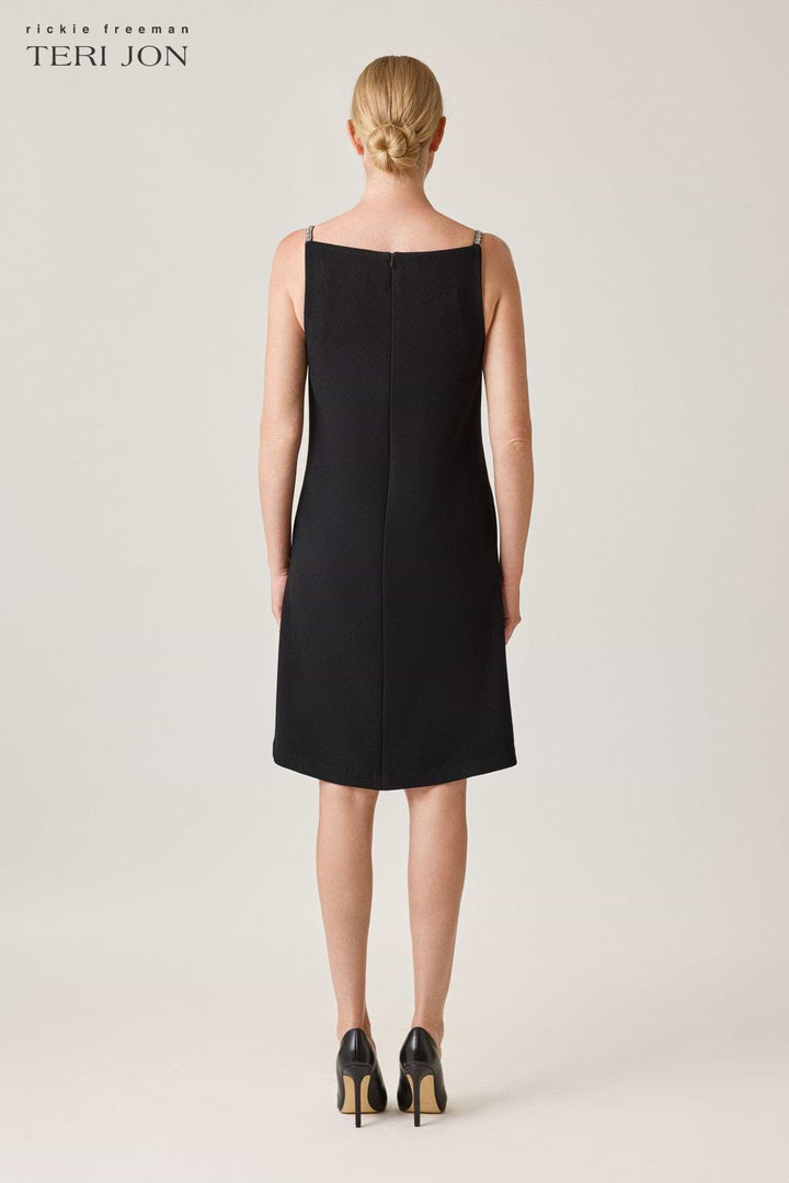 Boat Neck Diamond Strap Shift Dress - Black
