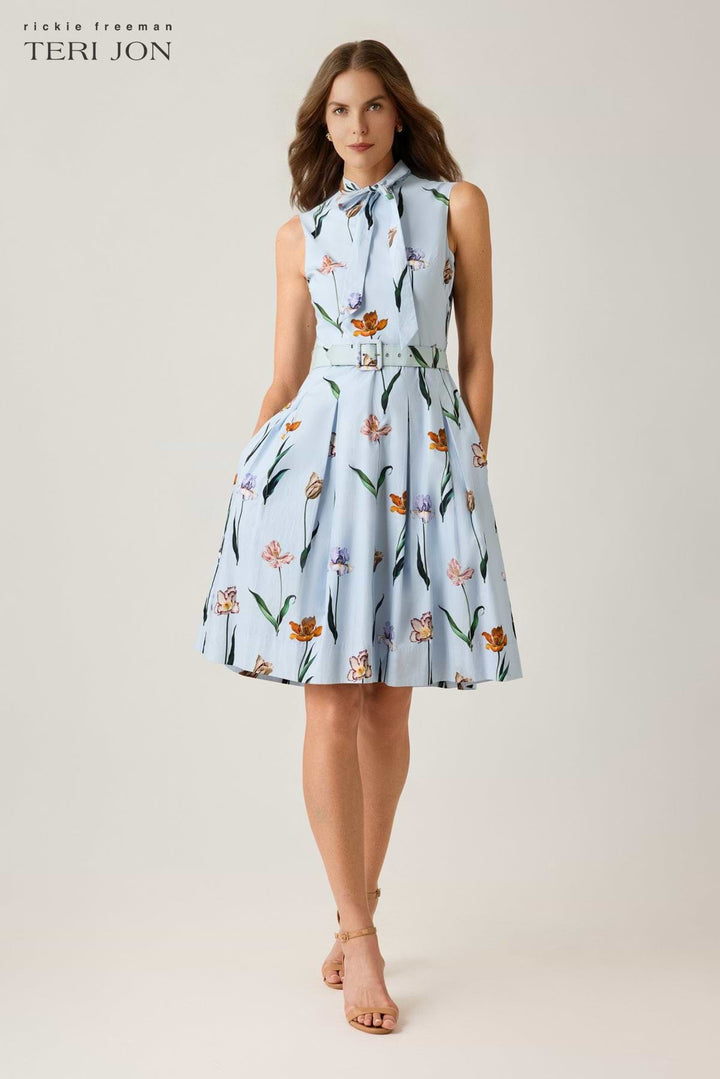 Cotton Print Tie Neck Dress
