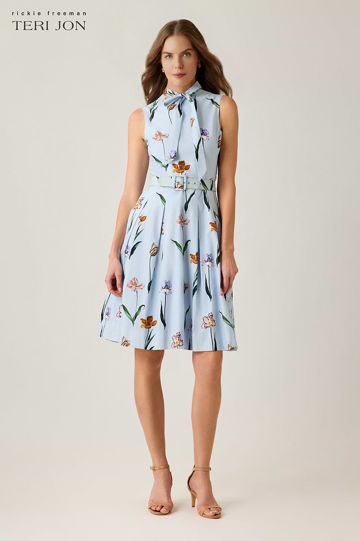 Cotton Print Tie Neck Dress