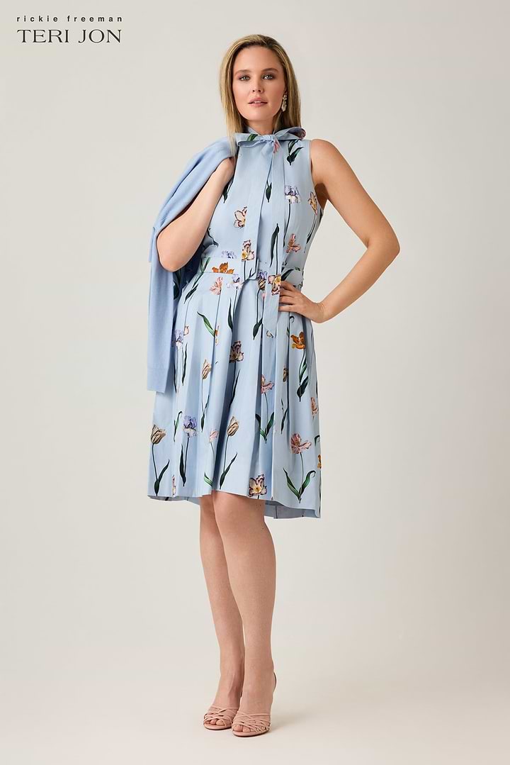 Cotton Print Tie Neck Dress