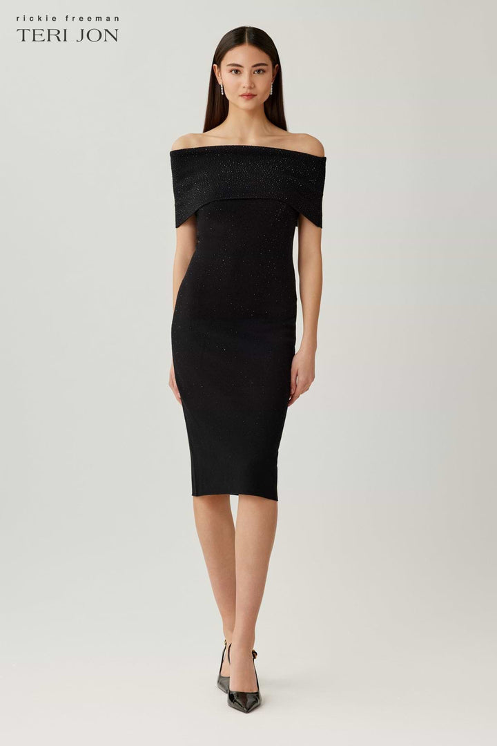 Off The Shoulder Sparkle Knit Dress