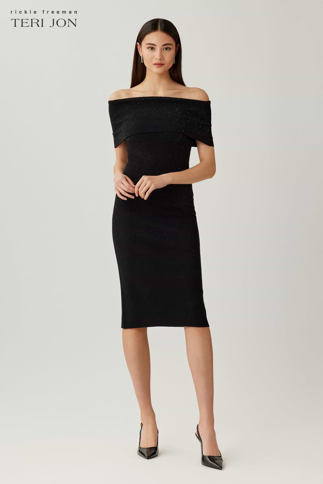 Off The Shoulder Sparkle Knit Dress
