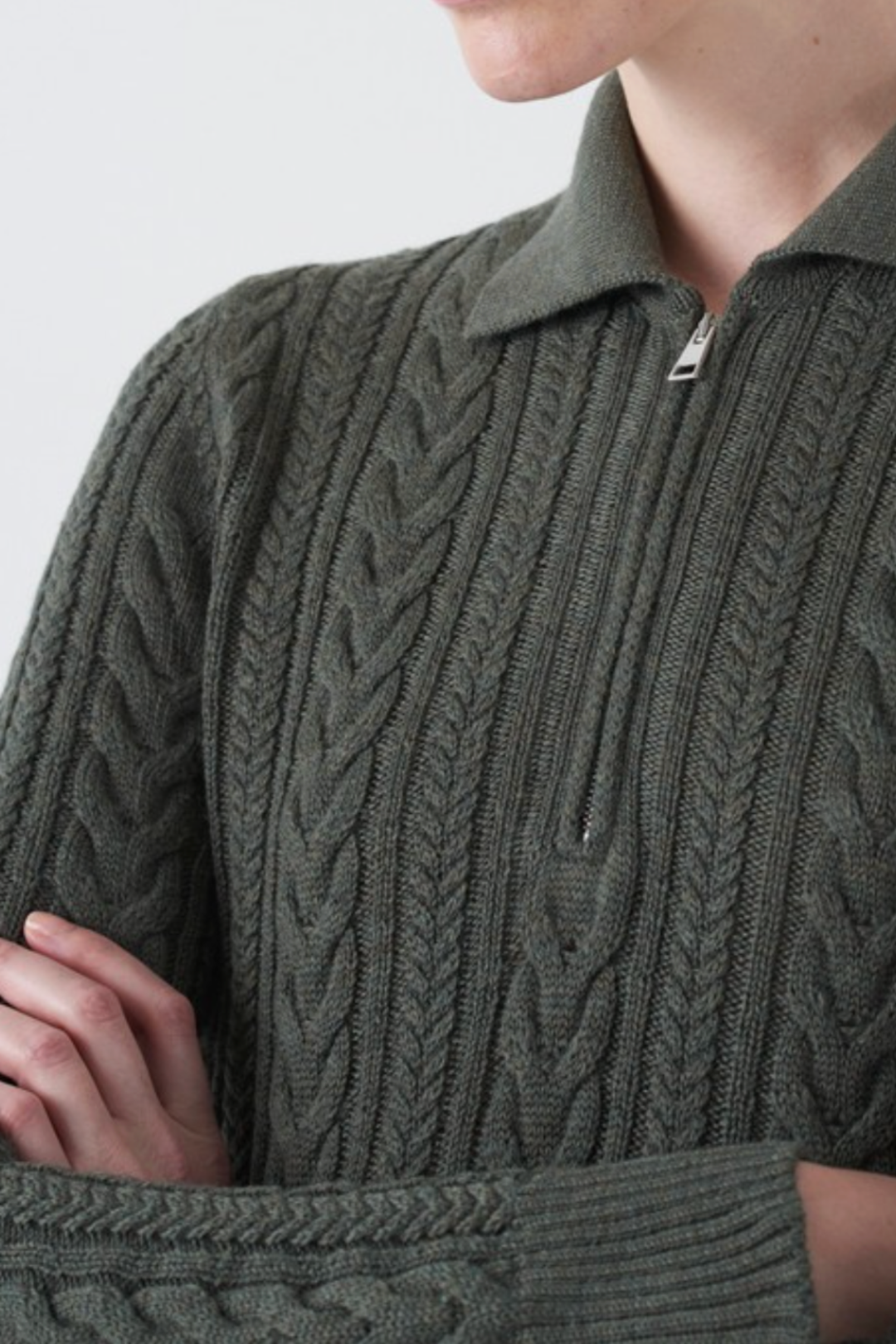 Cable Zip Neck Sweater - Borneo