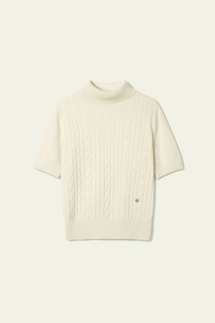 Cable-Knit Baby Cashmere Turtleneck Top