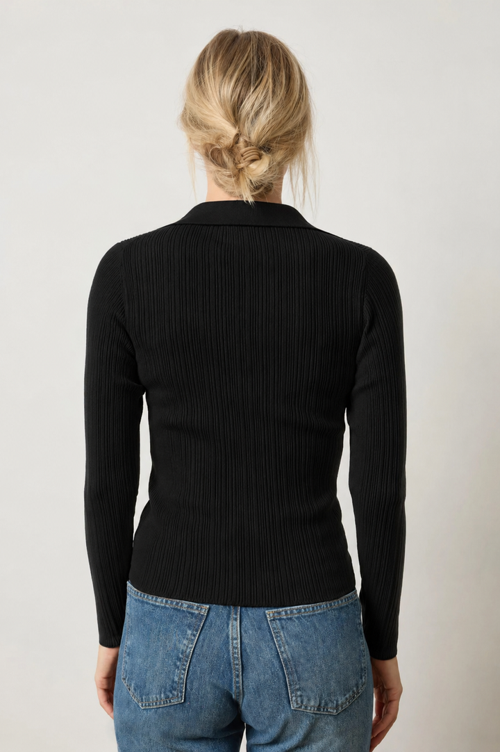 Long Sleeve Rib Henley Sweater