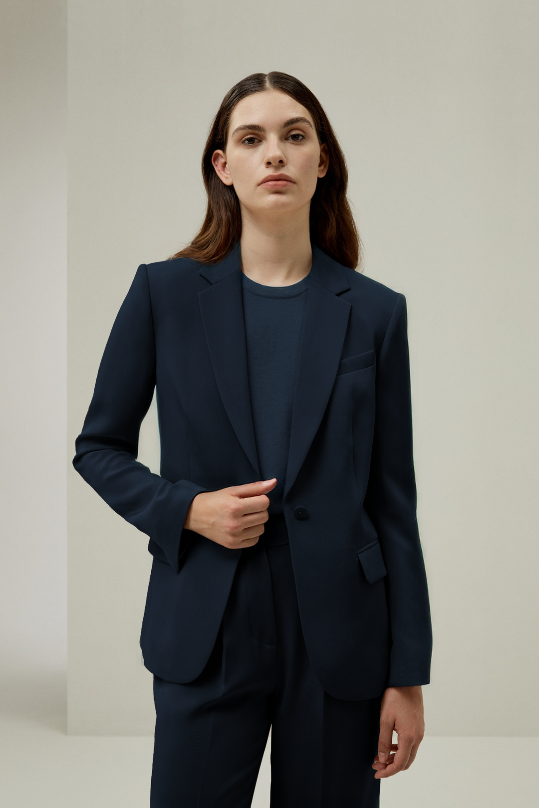 One Button Silk Blazer - Midnight Blue
