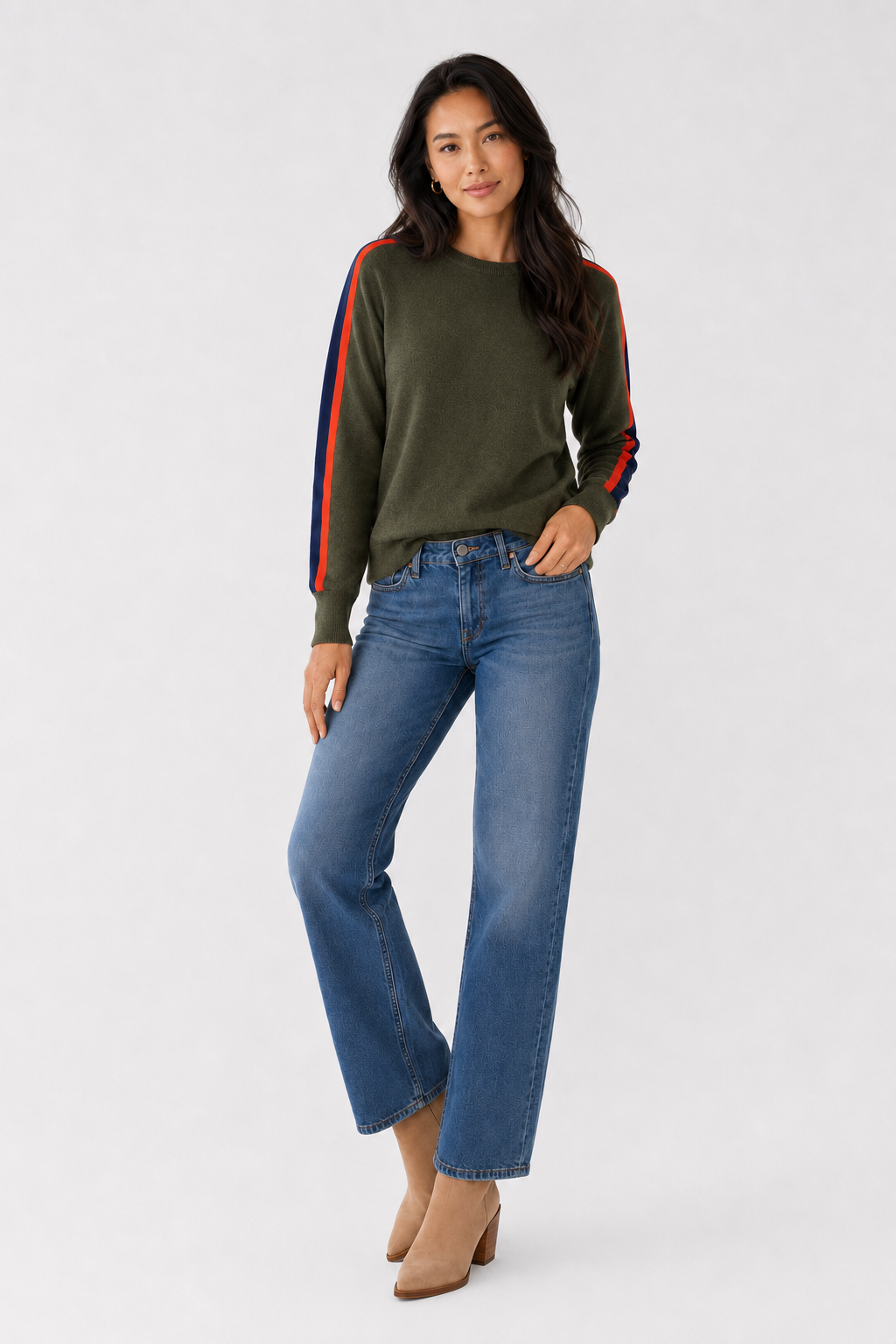 Side Stripe Sweater - Military