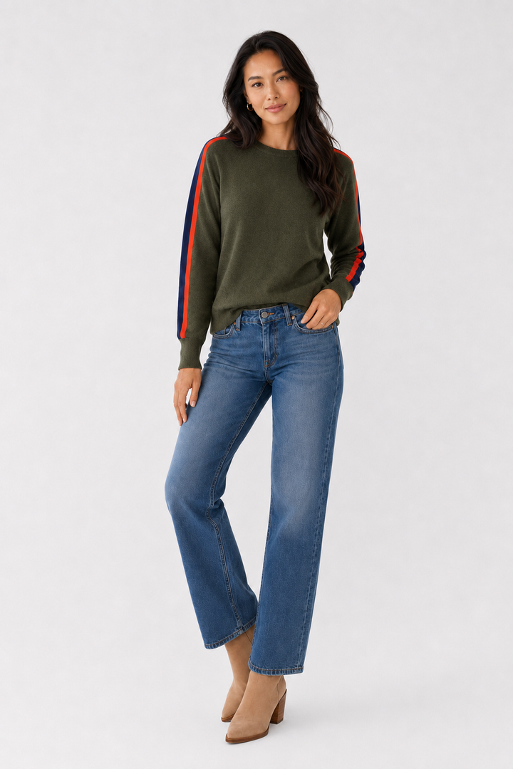 Side Stripe Sweater - Military