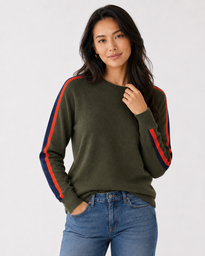 Side Stripe Sweater - Military