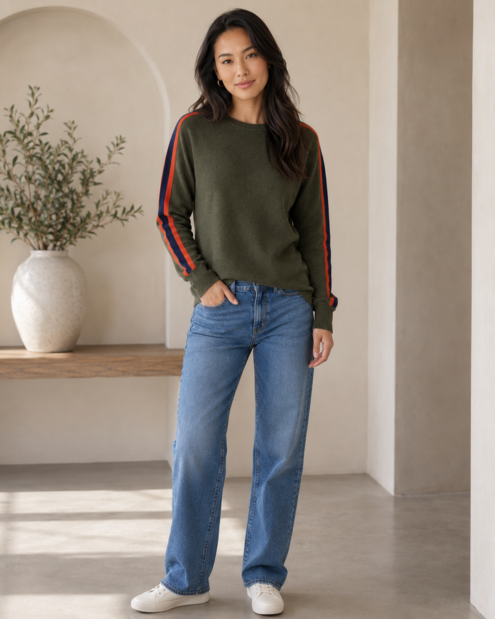 Side Stripe Sweater - Military