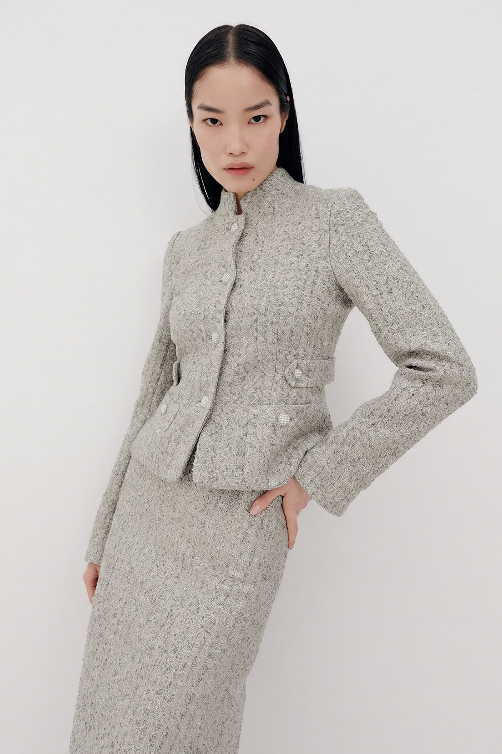 Silvia Tweed Jacket - Silver