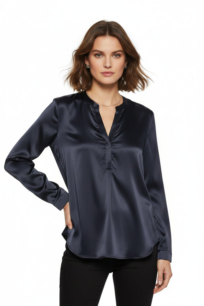 Split Neck Blouse - Blue