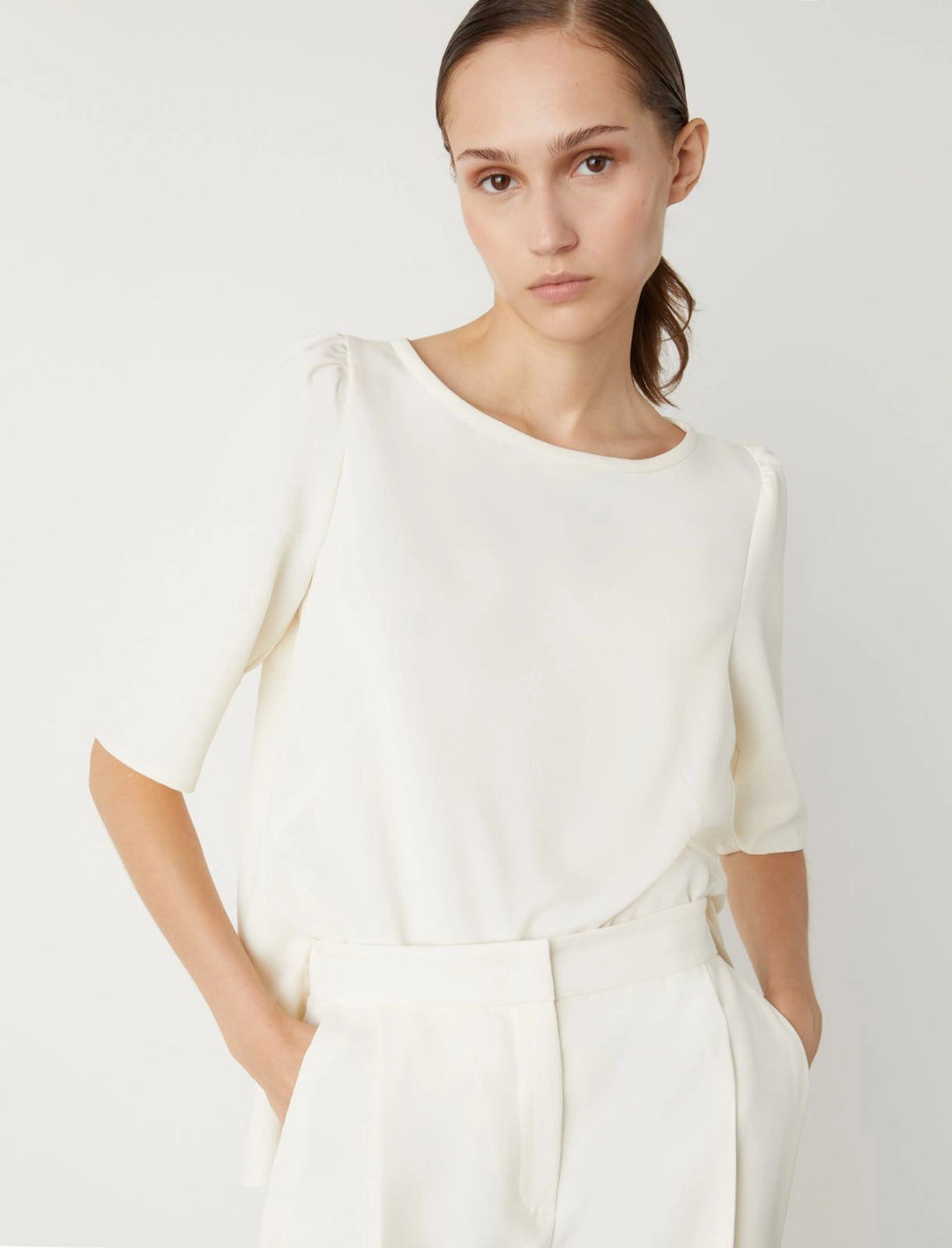 Vanessa Elbow Sleeve Top in White