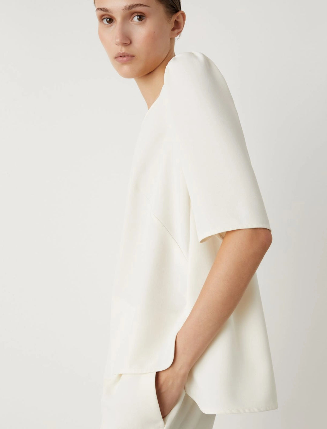 Vanessa Elbow Sleeve Top in White