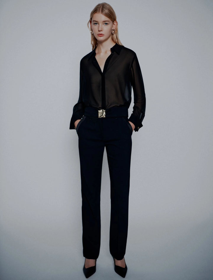 Straight-fit Belted Trousers - BLACK