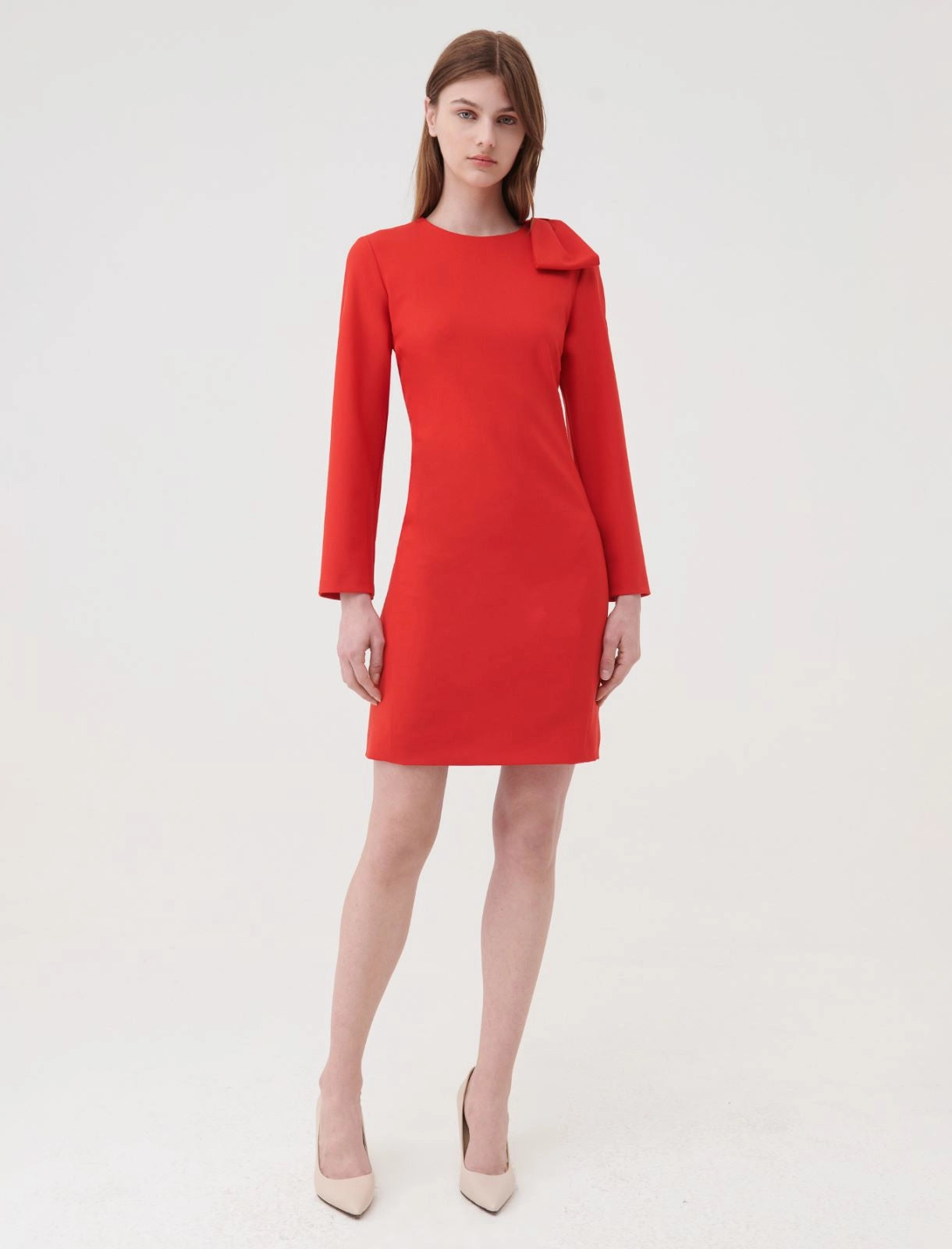 Imperia Long Sleeves Shift Dress in Red – LIANA NYC