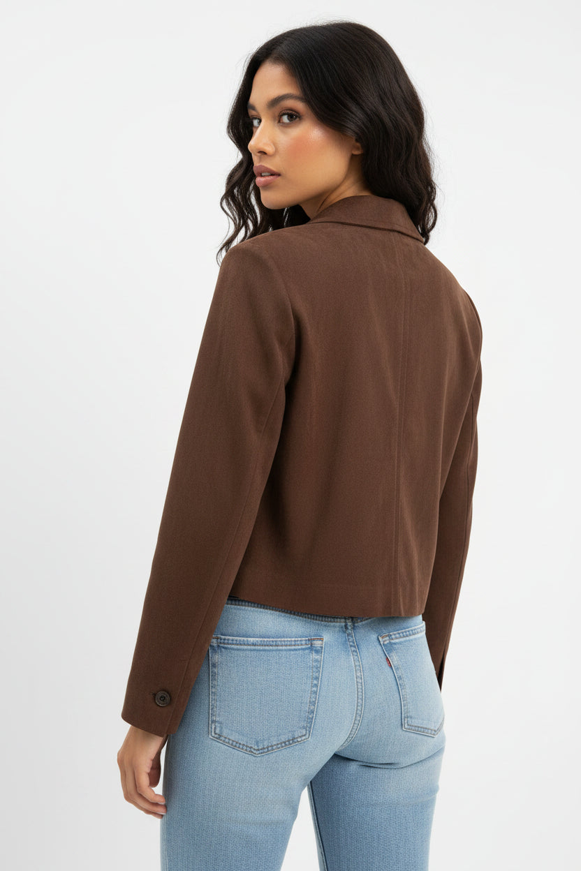 Faux Suede Jacket - Chocolate